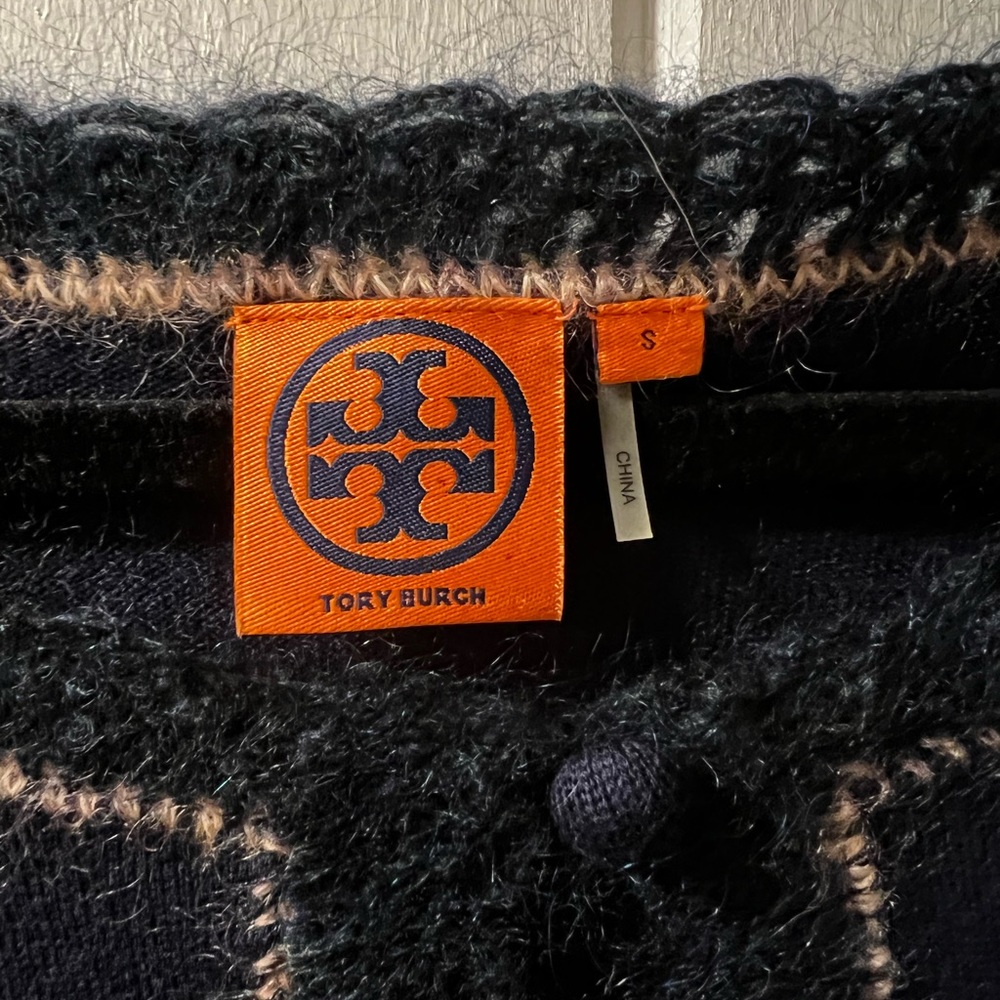 Tory Burch navy tunic sweater with sleeve detail
